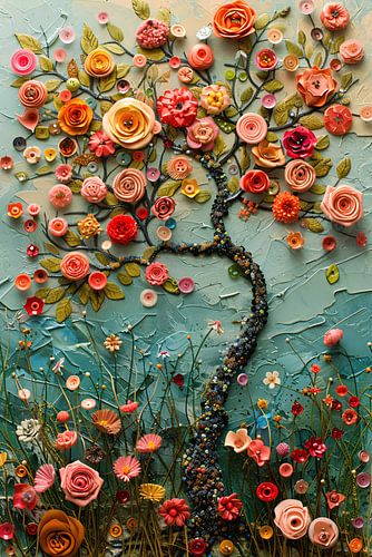 Kleurrijk Bloemenboom Schilderij voor Interieur