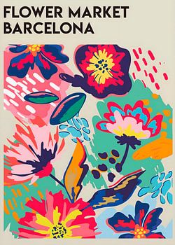 Blumenmarkt Barcelona – Abstraktes Poster mit floralen und botanischen Motiven