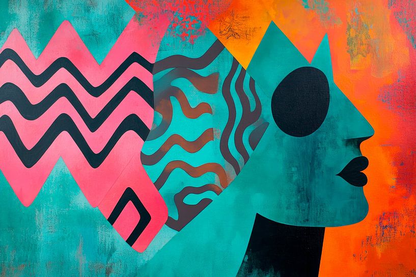 Des visages colorés dans un jeu de formes par Poster Art Shop