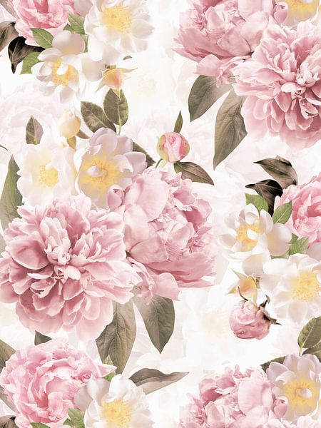 Pastel Hygge Vintage Peonies Garden van Floral Abstractions