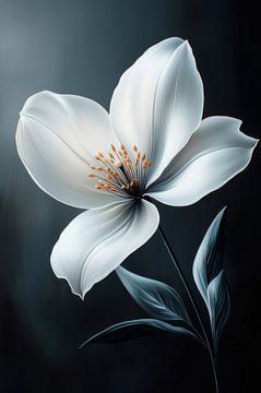 Pure Elegantie - Minimalistische Witte Bloem van Eva Lee