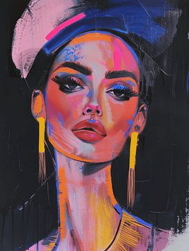 Colourful, modern and abstract portrait in neon by Carla Van Iersel