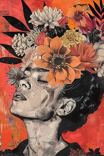 Rêve floral - Portrait floral surréaliste aux couleurs automnales
