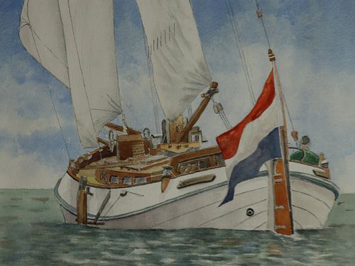 aquarel zeilende Lemsteraak