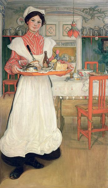 Carl Larsson,Mina trägt das Frühstück auf einem Tablett von finemasterpiece