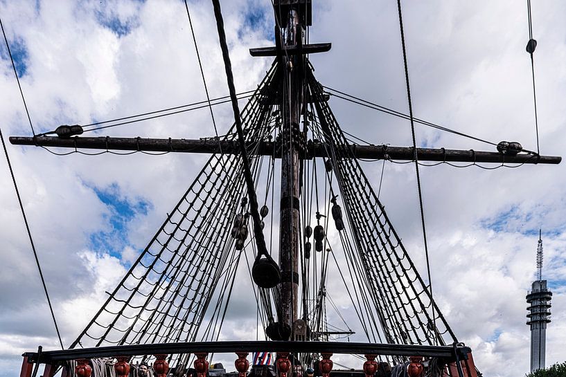 Rear deck with mast and rigging of Batavia by Brian Morgan