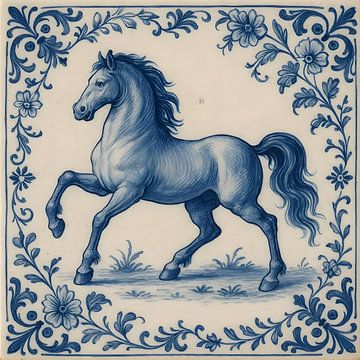 Delfter Blau Fliese Pferd von FoXo Art