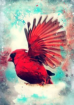 kardinaal vogel aquarel kunst #kardinaal van JBJart Justyna Jaszke