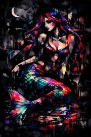 Mystical Moonlit Night – Abstract mermaid wall art in a dark gothic style