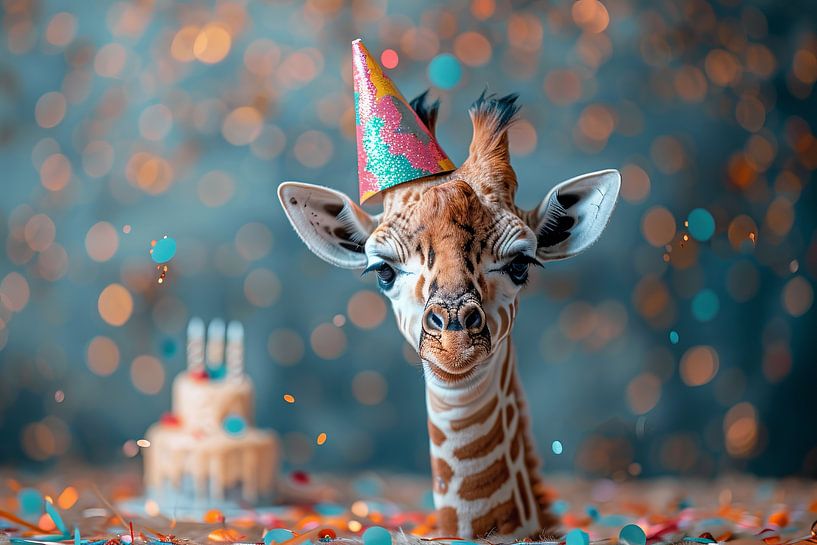 Drôle de girafe anniversaire dans le style disco des années 60 par Poster Art Shop