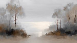Sanfte Landschaft in Nebel und Erdtönen