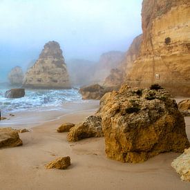 Beach in the Algarve in the fog by Corno van den Berg