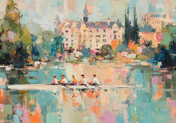 Rowing team in front of the castle