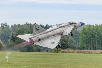 Take-off Saab 37 Viggen with afterburner. by Jaap van den Berg