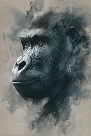 Gorilla Portrait in Shades of Grey with an Intense Gaze by Eva Lee