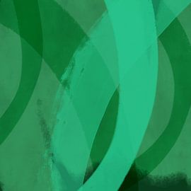 Lignes et formes abstraites dans les tons verts sur Dina Dankers
