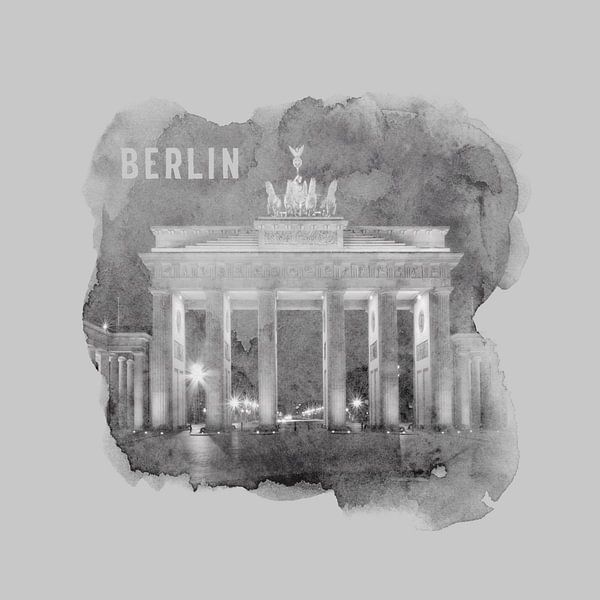 BERLIN Brandenburg gate | aquarel stijl monochroom van Melanie Viola