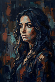 Portrait expressionniste d'une femme dans des tons ocres sur Zala Creative