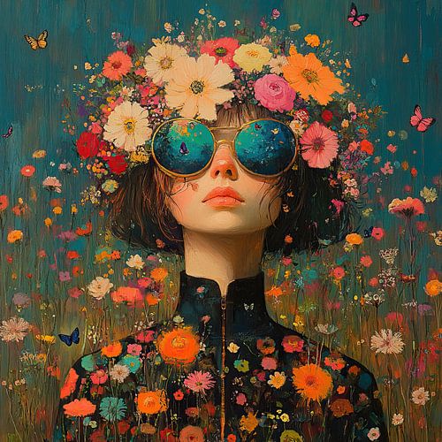 Frau Sonnenbrille Blumen
