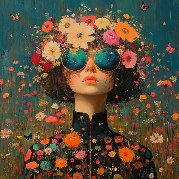 Frau Sonnenbrille Blumen von Blickfänger Gemälde