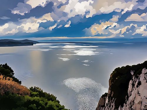 Paysage côtier avec nuages dramatiques près de Capo Caccia Sardaigne