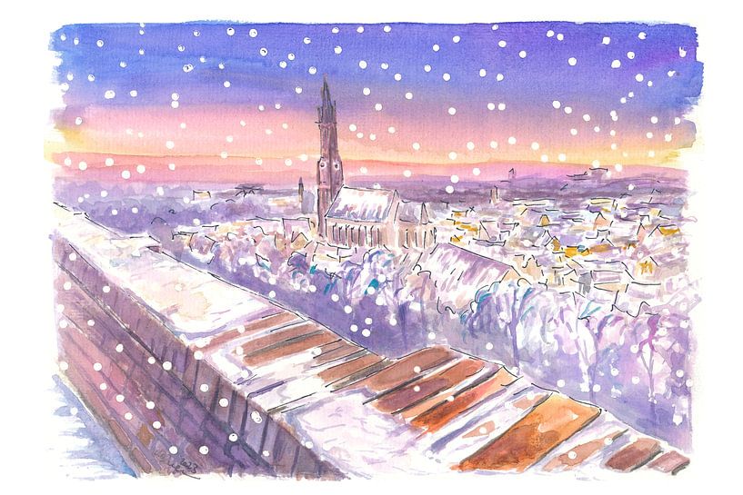 Nächtlicher Landshuter Schanzl-Blick bei Schnee im Winter von Markus Bleichner