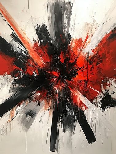 Zwarte en rode explosie op wit