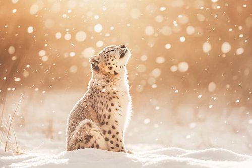 Léopard des neiges au soleil d'hiver