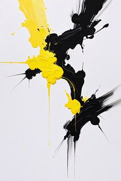 Dynamique abstraite en noir et jaune sur De Muurdecoratie