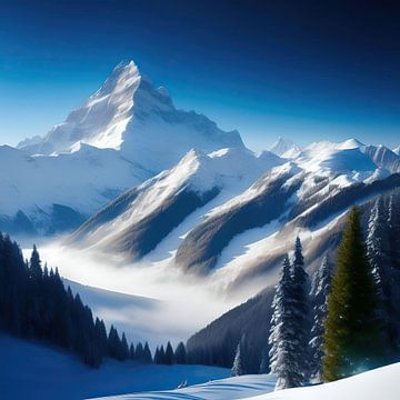 Snowy landscape with beautiful sky (a.i. art)