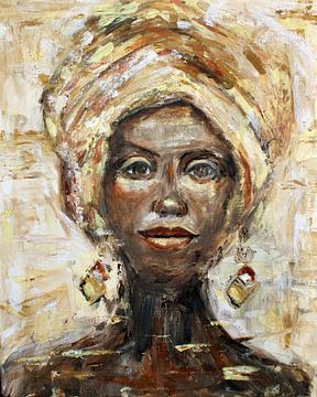 Peinture abstraite d'une femme africaine sur Mieke Daenen