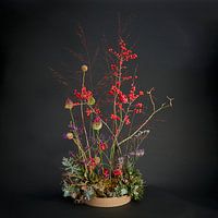 Arrangement floral lumineux et coloré sur fond sombre