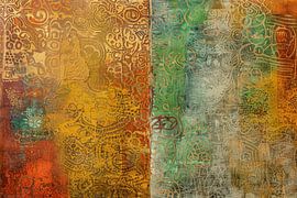 Rotgold abstrakt – Warmes dekoratives Gemälde von Joriali Abstrakte Kunst