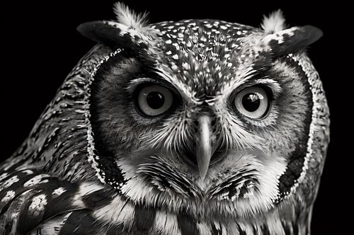 Zwart-wit uil close-up kunst