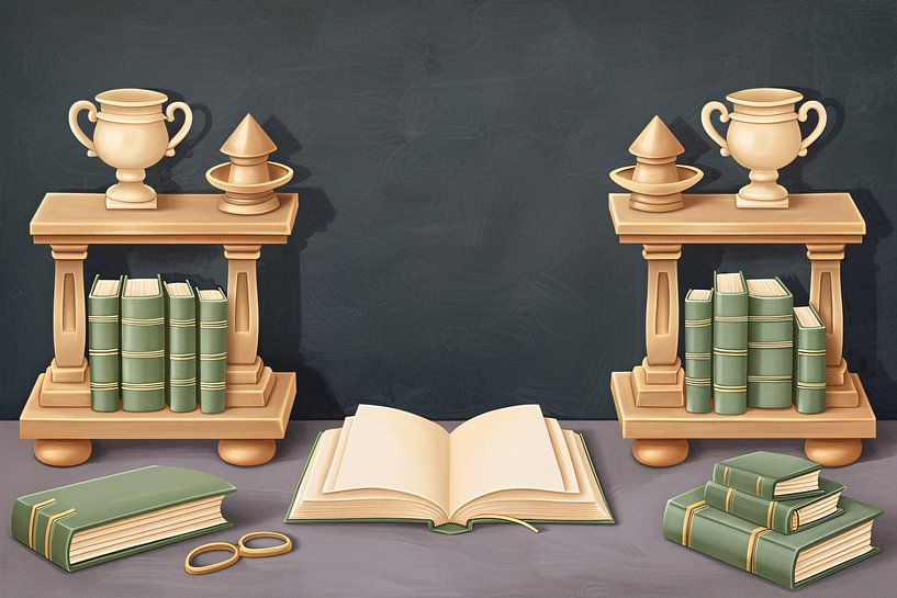 Nature morte classique avec livres et trophées par Imperial Art House