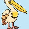 Fröhlicher Cartoon-Pelikan auf blauem Hintergrund. von Jose Lok