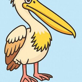 A cheerful cartoon pelican on a blue background. by Jose Lok