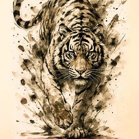 Abstrakte Tuschezeichnung eines Tigers von Ani Mulyani