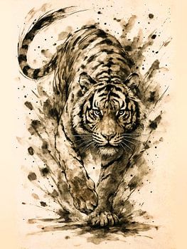 Abstracte inktspoeling van een tijger