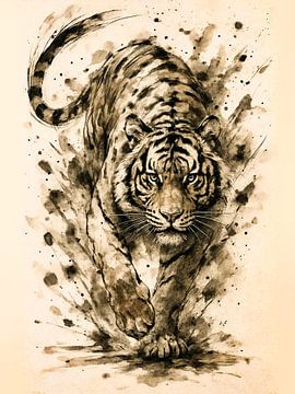 Abstrakte Tuschezeichnung eines Tigers