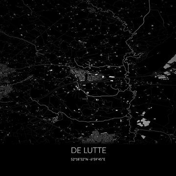 Zwart-witte landkaart van de Lutte, Overijssel. van Rezona