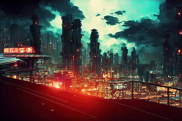 Een stadsgezicht van Neo Megacity van Josh Dreams Sci-Fi