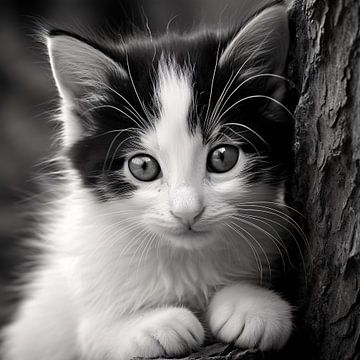 Zwart-wit huiskattenportret kunstfotografie