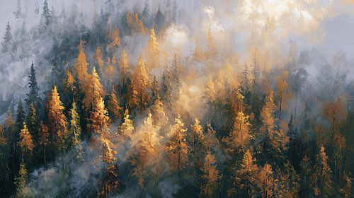 Là où la forêt s'éveille | Paysage impressionniste | Gris doré
