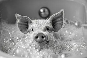 Spa des cochons : un bain amusant dans la salle de bain - œuvre d'art unique pour les toilettes sur Felix Brönnimann
