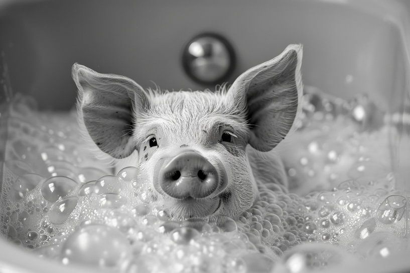 Schweinchen-Spa: Ein amüsantes Bad im Badezimmer - Einzigartiges WC-Kunstwerk von Poster Art Shop