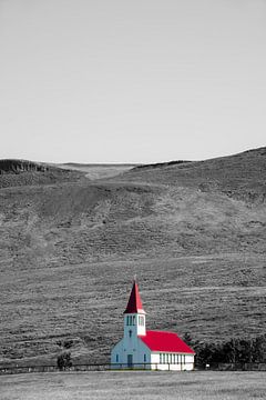 roodwit houten kerk, IJsland van Jan Fritz