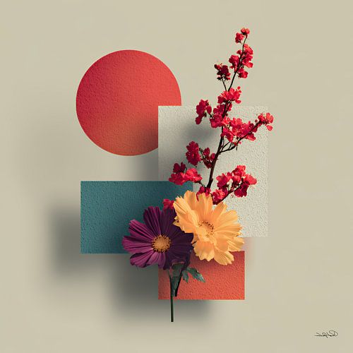 Abstrait avec des fleurs sur Gelissen Artworks