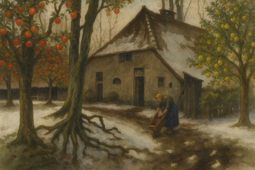 Winter at the Farm - Dutch tranquillity in oil painting by Kleurenrijk