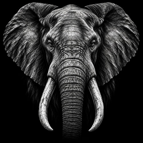 De Kracht van de Olifant – Zwart-Wit Dierenportret